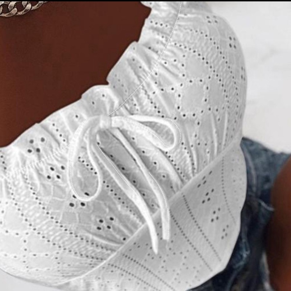 Eyelet Embroidery Frill Hem Tank Top